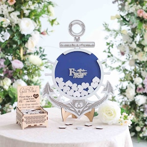 Nautical Anchor Wedding Guest Book Alternative: Personalized Drop Box Frame with Hearts for Signatures