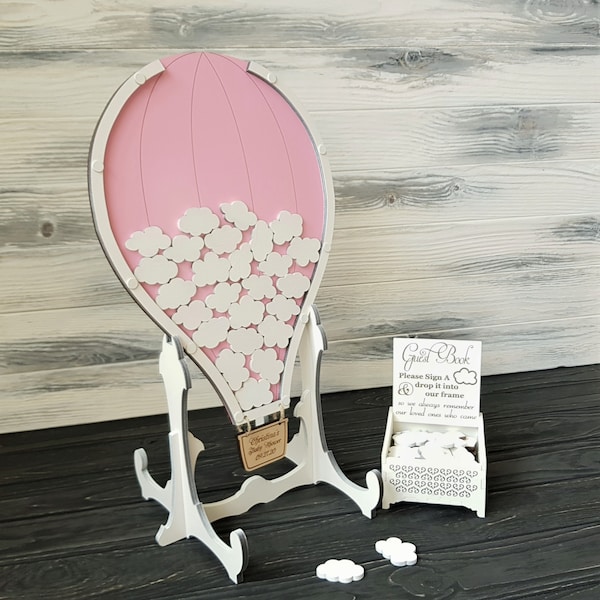 Libro degli ospiti con palloncini, Libro degli ospiti per baby shower, Baby shower, Alternativa al libro degli ospiti rosa, Regalo personalizzato per matrimoni, decorazioni in mongolfiera