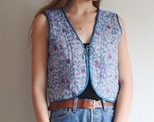 Vintage Indian 70s Floral Waistcoat, Indian Cotton Boho Ethnic Hippie Jacket