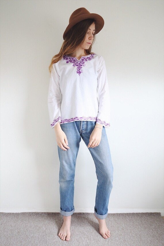 Vintage 70s Peasant Blouse, Boho White 70s Hippie