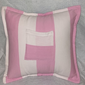 Pink, White Striped Pillow with Pocket, 12inch pillow, Cover