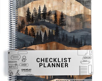 Male Planners for MEN, Checklist Planner, To Do List Planner, 2026-2027, Personalized Weekly Planner, Wood Mountains
