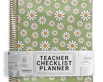 TEACHER Checklist Planner, Personalized Planner, Teacher Planner 2026-2027, Lesson Planner or Hourly Planner, Groovy Green