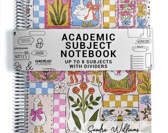 2-8 Subject Notebook, Lined, Checklists, Dot Grid, Graph, Back to School For Academic Students, Up to 8 Subjects, Silly Goose