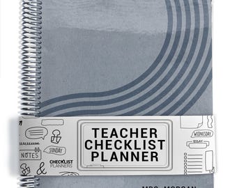 TEACHER Checklist Planner, Lesson Planner, 2026-2027, School Year, Personalized Teacher Planner, Blue Curve Cover