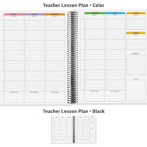 The image is a teacher lesson plan with a black background and a color-coded layout. The plan includes a weekly schedule for teacher lessons, with sections for each day of the week and a separate section for personal notes. The plan also includes a separate section for after-school activities.