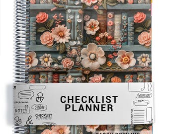Checklist Planner, To Do List Planner, 2026-2027, Personalized Weekly Planner, Flower Bookshelf