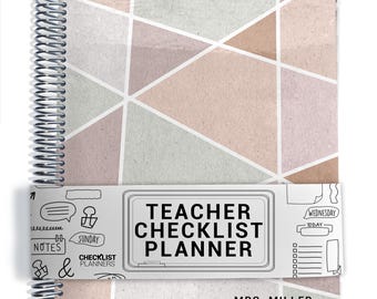 TEACHER Checklist Planner, Lesson Planner, 2026-2027, School Year, Personalized Teacher Planner, Geometric Cover