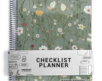 Checklist Planner, To Do List Planner, 2026-2027, Personalized Weekly Planner, Green Wildflowers