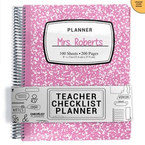 TEACHER Checklist Planner, Lesson Planner, 2025-2026, School Year, Personalized Teacher Planner, Pink Composition