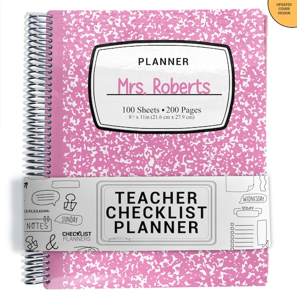 TEACHER Checklist Planner, Lesson Planner, 2026-2027, School Year, Personalized Teacher Planner, Pink Composition