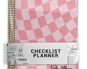 Checklist Planner, To Do List Planner, 2026-2027, Personalized Weekly Planner, Pink Wavy Checker