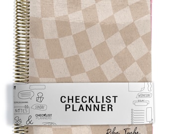 Checklist Planner, To Do List Planner, 2026-2027, Personalized Weekly Planner, Tan Wavy Checker