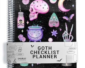 Goth Checklist Planner, To Do List Planner, 2026-2027, Personalized Weekly Planner, Black Magical
