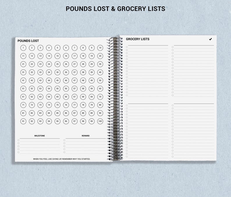 a spiral notebook with a list and grocery lists