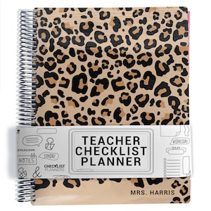 TEACHER Checklist Planner, Lesson Planner, 2025-2026 School Year, Personalized Teacher Planner, Cheetah Print Cover