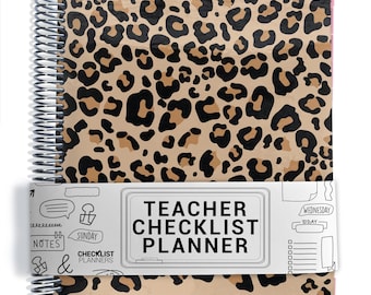 TEACHER Checklist Planner, Lesson Planner, 2026-2027 School Year, Personalized Teacher Planner, Cheetah Print Cover