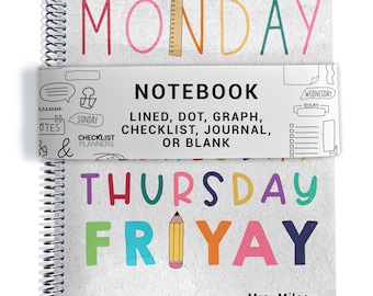 Teacher Notebook, Lined, Checklists, Dot Grid, Graph, Journal, Diary, or Blank Pages, Week Days