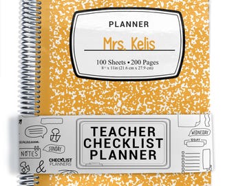 TEACHER Checklist Planner, Lesson Planner, 2026-2027, School Year, Personalized Teacher Planner, Yellow Composition