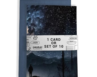 10 Greeting Cards or 1 Card, Blank Cards, Set of 10, Set of 20, Birthday, Christmas, Thank You, Get Well, Holiday, Starry Sky Night
