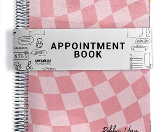 Appointment Book, 12 Months, Hairstylist, Esthetician, Secretary, To Do List, 2026-2027, Personalized Weekly Planner, Pink Wavy Checker