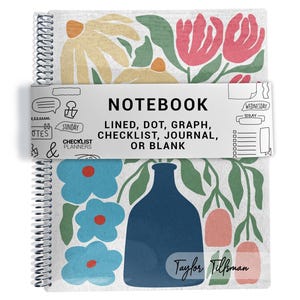 Notebook, Lined, Checklists, Dot Grid, Graph, Journal, Diary, or Blank Pages, Flower Pot - Silver Coil