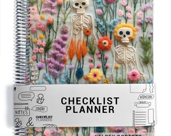 Checklist Planner with Goth Cover, To Do List Planner, 2026-2027, Personalized Weekly Planner, Skeleton Garden