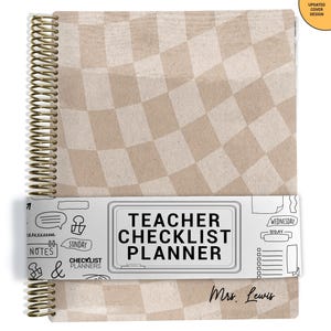 Teacher Planner 8.5x11, 2024-2025 Lesson Plan Calendar, Weekly Teacher Planner, Personalized Teacher Plan book, Tan Wavy Checker