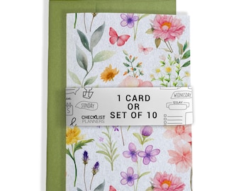 10 Greeting Cards or 1 Card, Blank Cards, Set of 10, Set of 20, Birthday, Christmas, Thank You, Get Well, Holiday, Watercolor Wildflowers