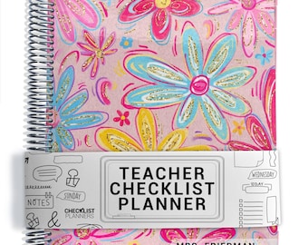 TEACHER Checklist Planner, Lesson Planner, 2026-2027, School Year, Personalized Teacher Planner, Happy Floral