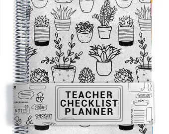 TEACHER Checklist Planner, Personalized Planner, Teacher Planner 2026-2027, Lesson Planner or Hourly Planner, Minimalist Plants