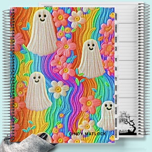 Trippy Ghost Rainbow Garden Planner, Cute Planner, To Do List, Personalized Planner 2024, Vertical or Horizontal, Pastel Goth Planner 001