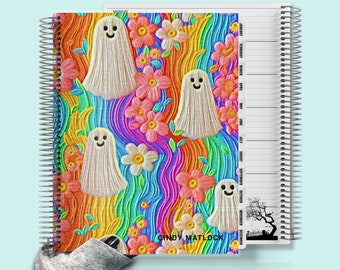 Trippy Ghost Rainbow Garden Planner, Cute Planner, To Do List, Personalized Planner 2024, Vertical or Horizontal, Pastel Goth Planner 001