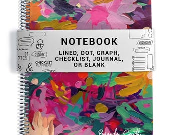 Notebook, Lined, Checklists, Dot Grid, Graph, Journal, Diary, or Blank Pages, Paint Strokes