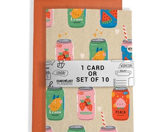 10 Greeting Cards or 1 Card, Blank Cards, Set of 10, Set of 20, Birthday, Christmas, Thank You, Get Well, Holiday, Soda