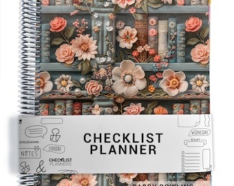 Checklist Planner, To Do List Planner, 2026-2027, Personalized Weekly Planner, Flower Bookshelf