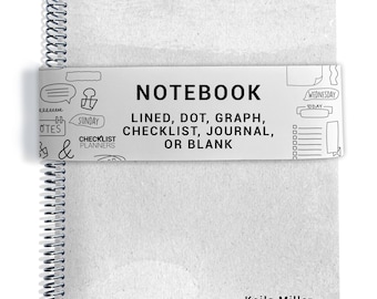 Notebook, Lined, Checklists, Dot Grid, Graph, Journal, Diary, or Blank Pages, Minimalist Gray