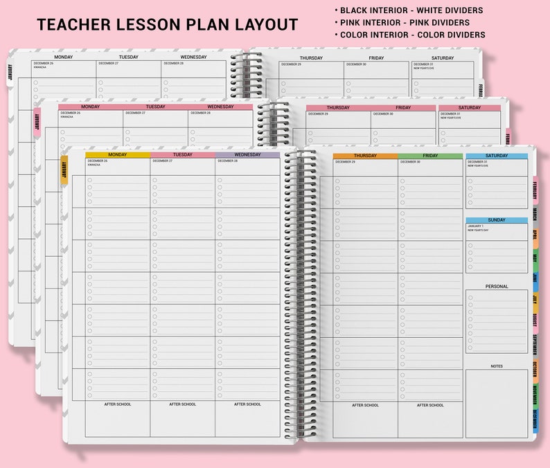 a teacher lesson planner with a pink background