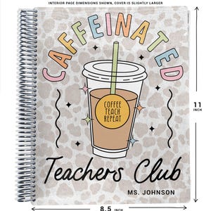 a spiral notebook with a coffee cup on it