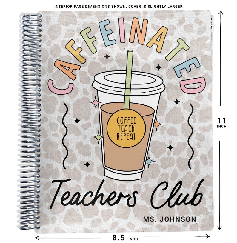 a spiral notebook with a coffee cup on it