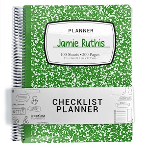 Checklist Planner, To Do List Planner, 2025-2026, Personalized Weekly Planner, Green Composition