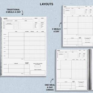 three pages of a planner are shown in three different positions