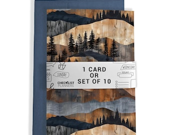 10 Greeting Cards or 1 Card, Blank Cards, Set of 10, Set of 20, Birthday, Christmas, Thank You, Get Well, Holiday, Wood Mountains