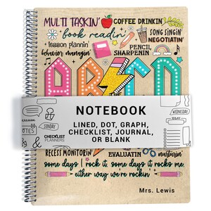 May include: Spiral-bound notebook with a kraft paper cover. The top cover features colorful text and illustrations, including the word "DREAM" in large letters. A white band reads "NOTEBOOK" and specifies the interior options.
