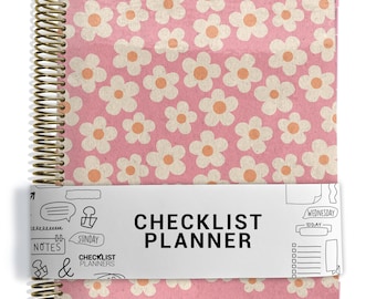 Checklist Planner, To Do List Planner, 2026-2027, Personalized Weekly Planner, Pink Retro Flowers