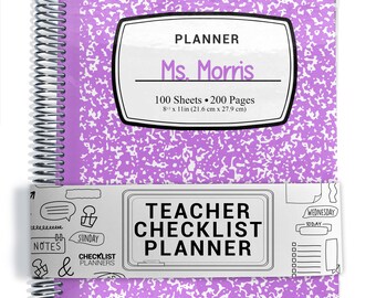 TEACHER Checklist Planner, Lesson Planner, 2026-2027, School Year, Personalized Teacher Planner, Purple Composition