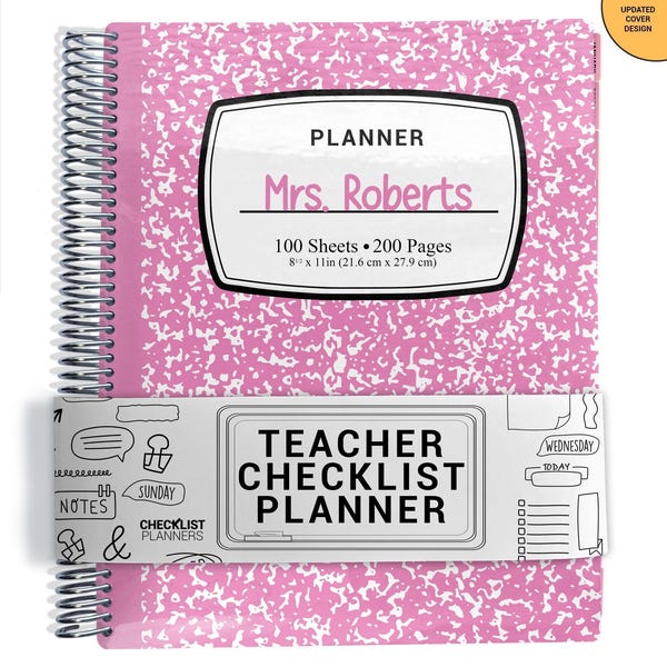 TEACHER Checklist Planner, Lesson Planner, 2026-2027, School Year, Personalized Teacher Planner, Pink Composition