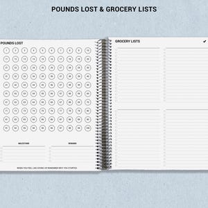 a spiral notebook with a list and grocery lists