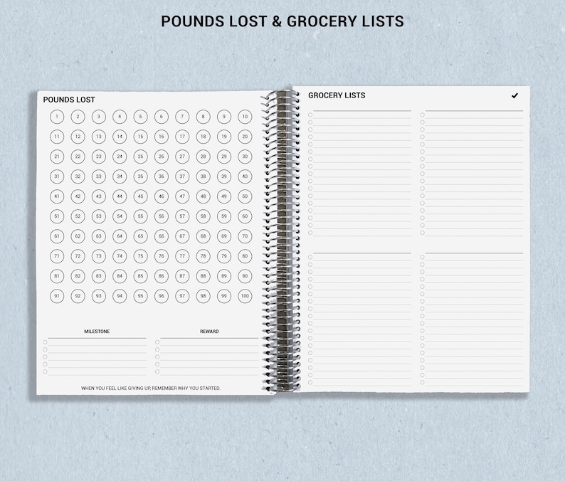a spiral notebook with a list and grocery lists