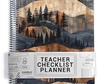 Male TEACHER Checklist Planner, Lesson Planner, 2026-2027, School Year, Personalized Teacher Planner, Wood Mountains